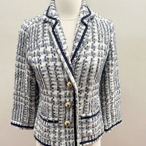 kate spade Navy and White Tweed Blazer with Gold Buttons